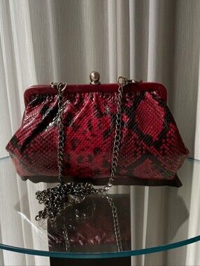 Patricia Nash Brand New Red & Black Snakeskin Print Handbag